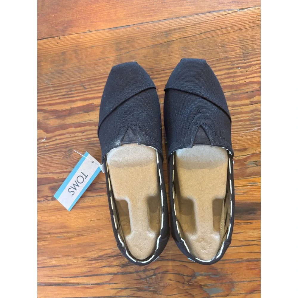 NWT TOMS Womens Alpargata Black Recycled Cotton Canvas Shoes 10017716 Size 6